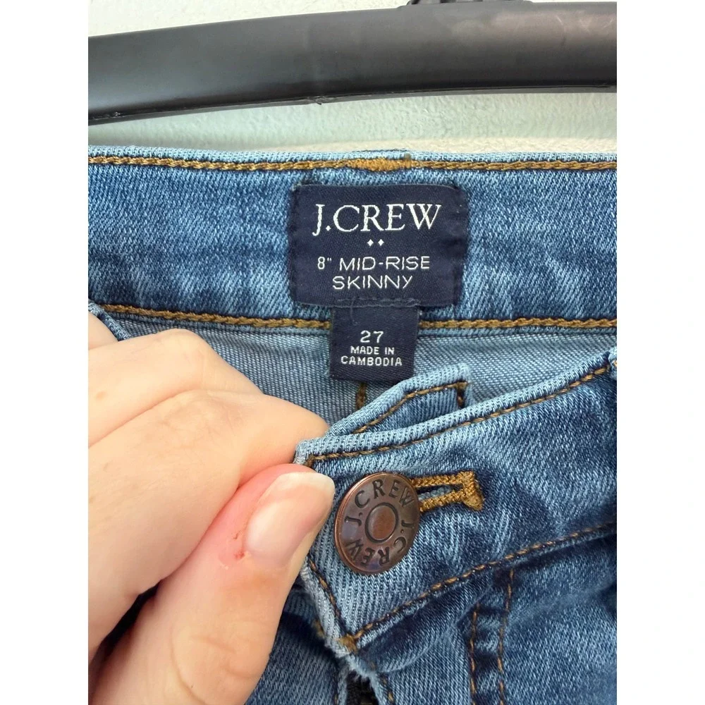 J.Crew 8 Inch Mid-Rise Skinny Jeans Medium Wash Blue Denim Size 27